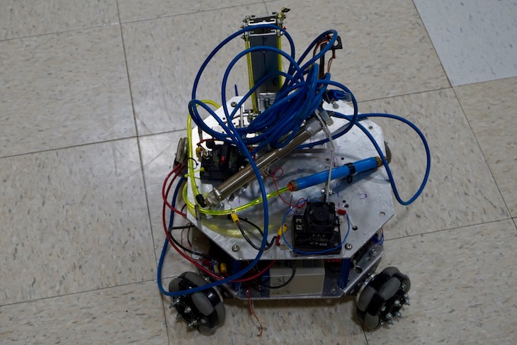 <p>Roaring Robotics’ mini robot, “Lead Block,” was built for an off-season competition hosted by another robotics team last fall.</p>
