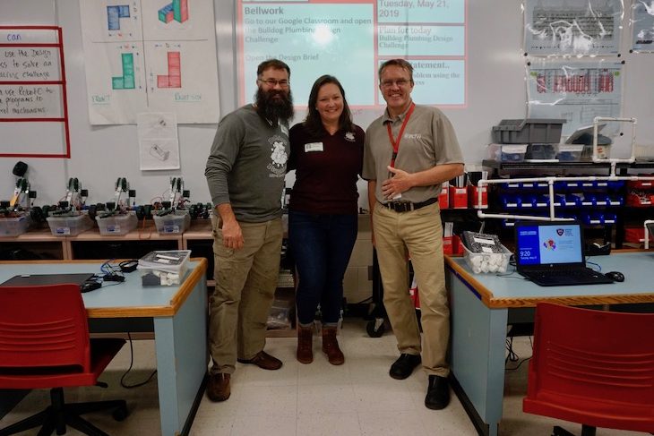 <p>Bulldog Plumbing owners, Doug and Jamie Saam (left), with RMS Design and Modeling instructor, Dave Crawley.</p>
