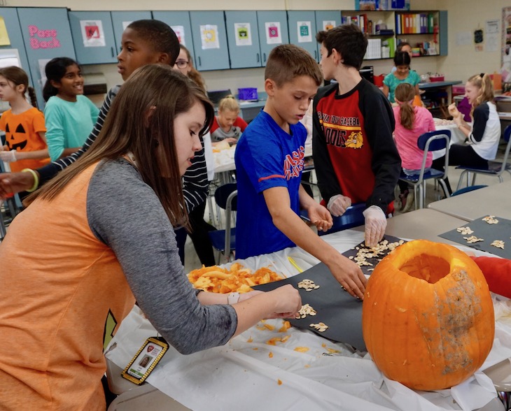 <p>RMS Math Teacher Emily Lloyd getting into the counting action.</p>
